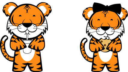 Fototapeta premium cute chibi tiger cartoon expressions set illustration in vector format