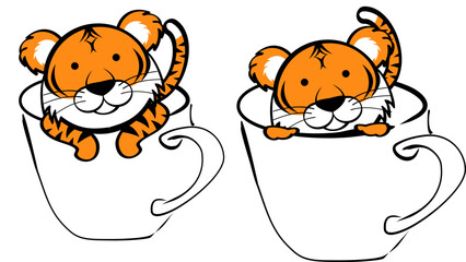 Obraz premium cute chibi tiger cartoon expressions set illustration in vector format
