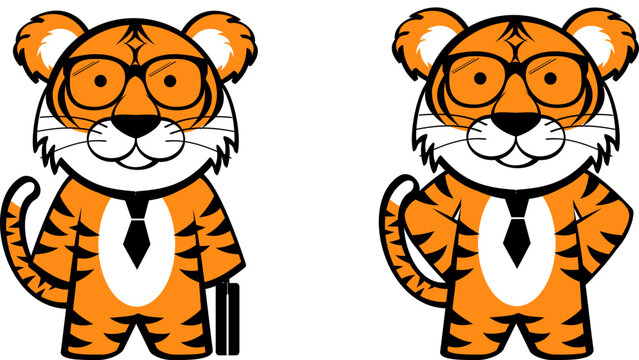 business chibi tiger cartoon expressions pack illustration in vector format