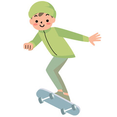 スケートボードに乗る笑顔の男の子