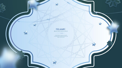 Blue green three dimensional ramadan background with arabic ornamental mandala pattern and mosque. Vector illustration for presentation design, flyer, social media cover, web banner, greeting card