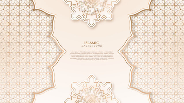 Beige pastel soft brown ramadan background with arabic ornamental mandala pattern and mosque. Vector illustration for presentation design, flyer, social media cover, web banner, greeting card