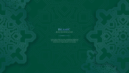 Blue green three dimensional ramadan background with arabic ornamental mandala pattern and mosque. Vector illustration for presentation design, flyer, social media cover, web banner, greeting card