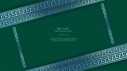 Blue green three dimensional ramadan background with arabic ornamental mandala pattern and mosque. Vector illustration for presentation design, flyer, social media cover, web banner, greeting card