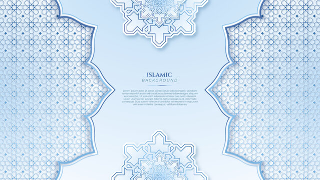 Blue green three dimensional ramadan background with arabic ornamental mandala pattern and mosque. Vector illustration for presentation design, flyer, social media cover, web banner, greeting card