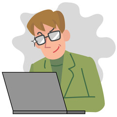 パソコンを見ながらほくそ笑む男性