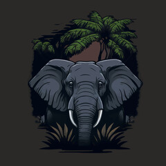 Elephant On Jungle Animal Conservation Logo design. Wildlife Safari Badges Background