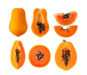 Set of papaya isolated on transparent png