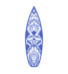Surfboard with artistic ornament, vector illustration.
