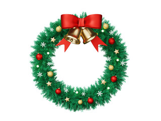 3D rendering decorated Christmas wreath isolated on transparent background.