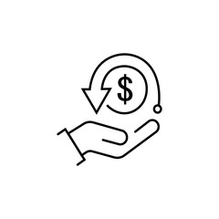 icon cashback, kembali uang, cash back rabat, garis tipis simbol web pada latar belakang putih - diedit stroke vektor ilustrasi eps10