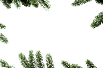 Christmas pine leaves decoration frame border isolate. Use for Merry Christmas and New Year holiday background design.