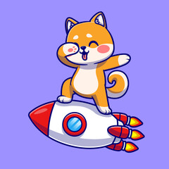 Cute Shiba Inu Dog Dabbing On Rocket Cartoon Vector Icon 
Illustration. Animal Technology Icon Concept Isolated 
Premium Vector. Flat Cartoon Style