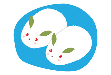 雪ウサギ、背景青、口なし