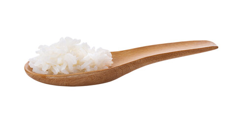 Fototapeta na wymiar Cooked rice in wood spoon on transparent png