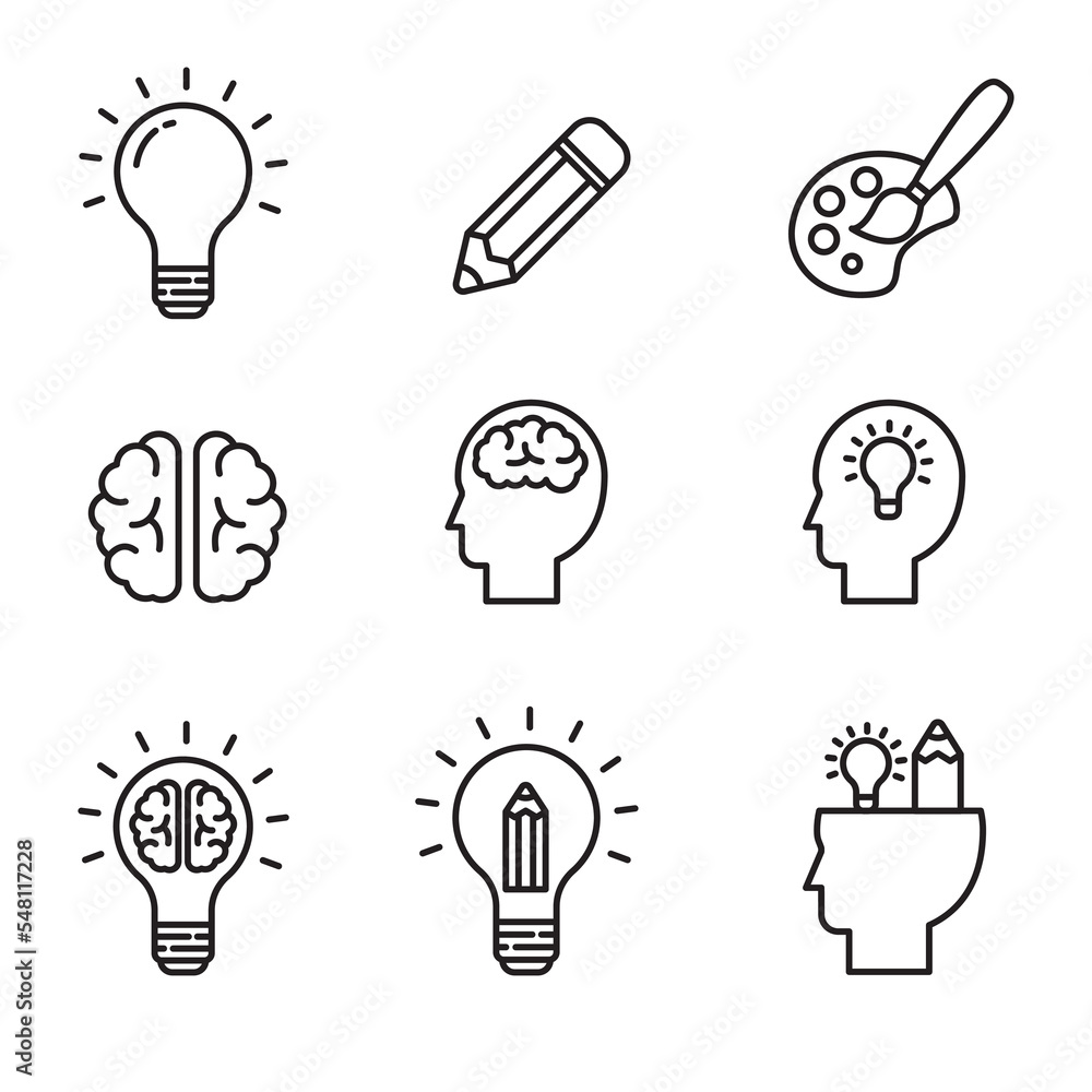Wall mural set of idea and creativity icons with linear style isolated on white background