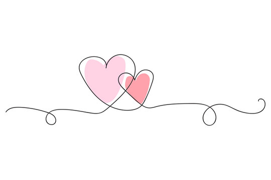 Paper art two hearts line pink. Holiday wedding. Art line ornament. Icon design. Happy birthday. Vector illustration. stock image.