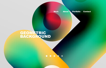 Circles and round shapes landing page abstract geometric background. Web page for website or mobile app wallpaper