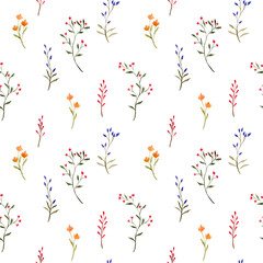 Beautiful watercolor wild flowers as seamless pattern.