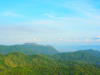Beautiful landscape background of mountain and blue sky. Rest and relax in vacation concept. 