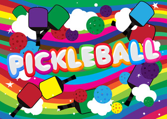 Fototapeta premium Pickleball. Word written with Children's font in cartoon style.