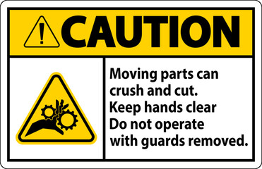 Caution Moving Parts Can Crush and Cut Label Sign