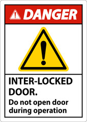 Safety sign danger Interlock doors do not open door during operation.
