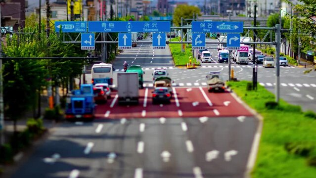 A timelapse of the miniature traffic jam at the urban street in Tokyo