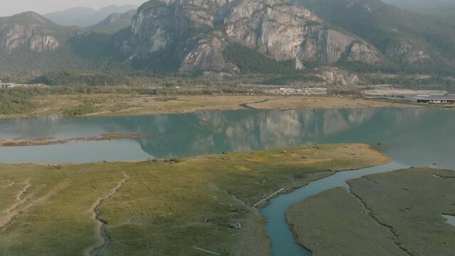 Drone pan in Squamish estuary, BC, Canada 4K
