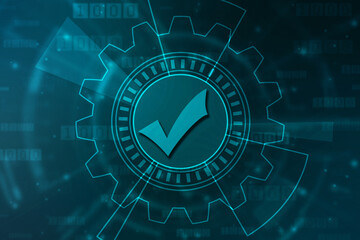 Check mark symbol in digital background, Technology abstract background, Tech Futuristic Check Mark Symbol
