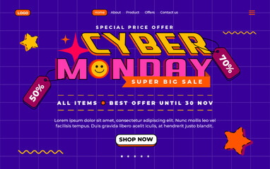 Naklejka premium Cyber Monday landing page design template is easy to customize