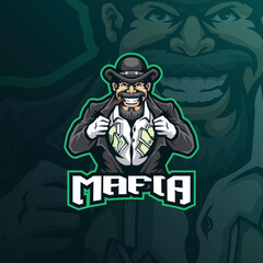 mafia mascot logo design vector with modern illustration concept style for badge, emblem and t shirt printing. mafia illustration for sport and esport team. - obrazy, fototapety, plakaty