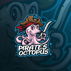 pirates octopus mascot logo design vector with modern illustration concept style for badge, emblem and t shirt printing. smart octopus illustration.