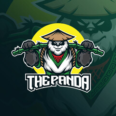 panda mascot logo design vector with modern illustration concept style for badge, emblem and t shirt printing. smart kungfu panda illustration for sport and esport team.