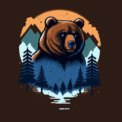 Illustration of Wild Bear Head Logo concept for Mascot Icon or Poster