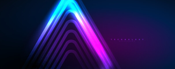 Fototapeta na wymiar Neon glowing techno lines, hi-tech futuristic abstract background template. Vector illustration for wallpaper, banner, background, leaflet, catalog, cover, flyer