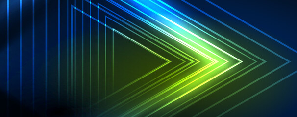 Obraz premium Neon glowing lines and angles, magic energy space light concept. Vector illustration for wallpaper, banner, background, leaflet, catalog, cover, flyer