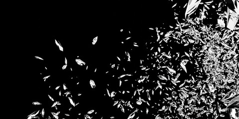 Broken glass shattered glass dust particles explosion fragments scattered background 3D illustration