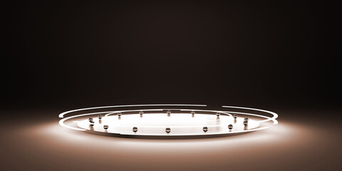Circular podium laser light and circular neon light Modern technology backdrops and walls 3D illustration
