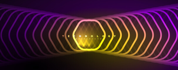 Techno shiny hexagons abstract background, technology energy space light concept, abstract background wallpaper design