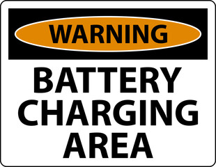Warning Battery Charging Area Sign On White Background