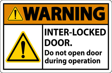 Safety sign warning Interlock doors do not open door during operation.