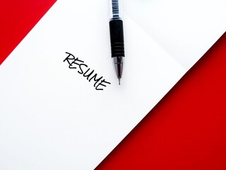 Pencil on document written RESUME, concept of short written description of job applicant education,...