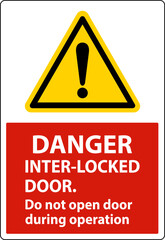 Safety sign danger Interlock doors do not open door during operation.
