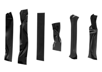 set of electrical adhesive black tape png isolated on transparent background