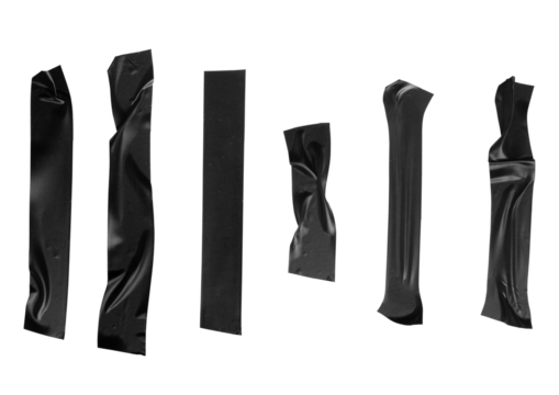 set of electrical adhesive black tape png isolated on transparent background