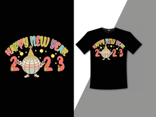 Retro happy new year t shirt design sublimation