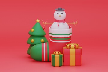 snowman in socks christmas concept. 3d rendering