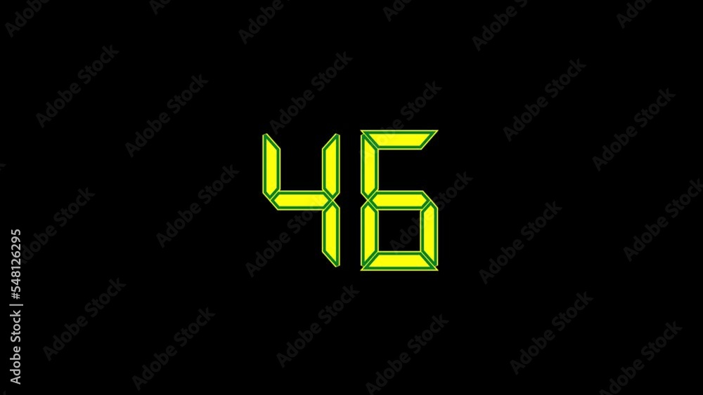 Poster countdown from 50 seconds to 0 seconds. green and yellow number on black background. countdown with 