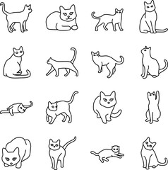 Cat poses outline vector icons